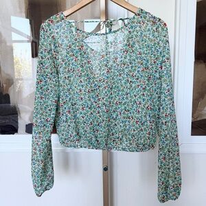 Guess Women's Floral Long Sleeve Blouse V-Back Size S Multicolor Casual Spring